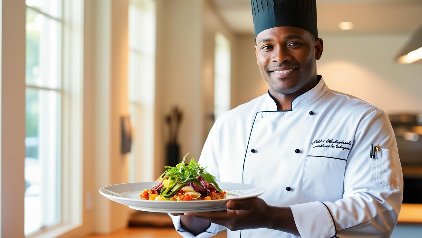 Professional chef preparing a gourmet dish in a restaurant kitchen