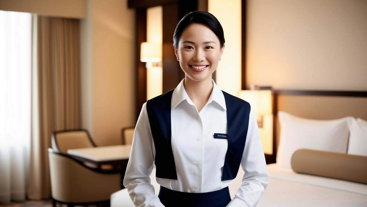 Hotel room attendant making a bed