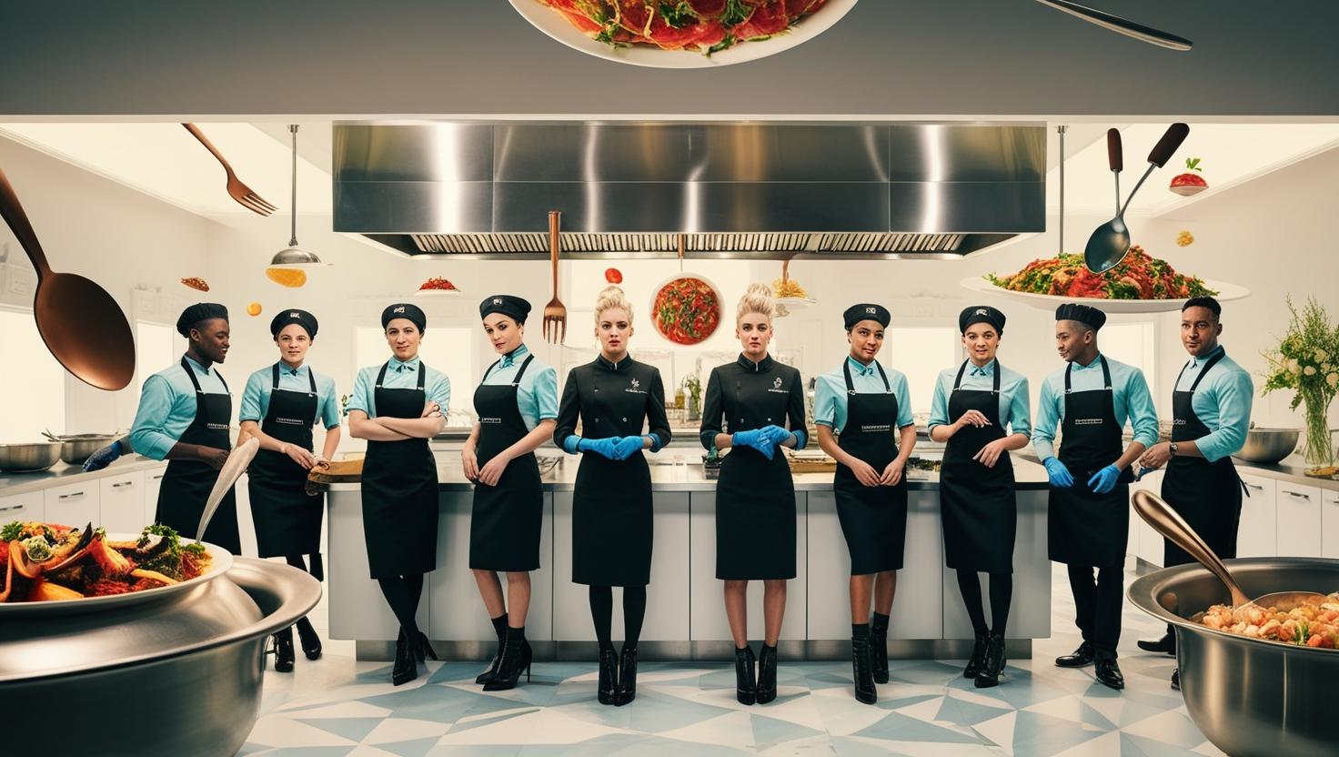 Catering staff setting up a buffet line