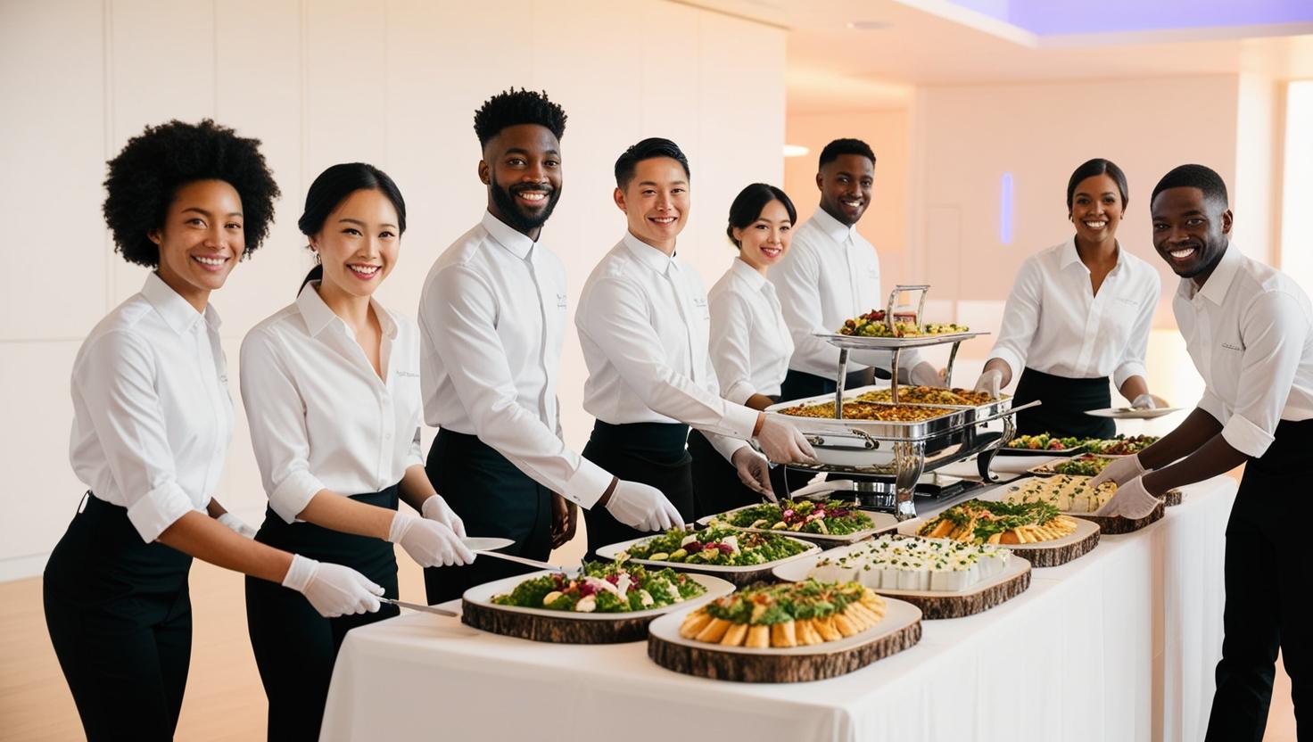 A waiter carrying a tray of appetizers through a crowded event