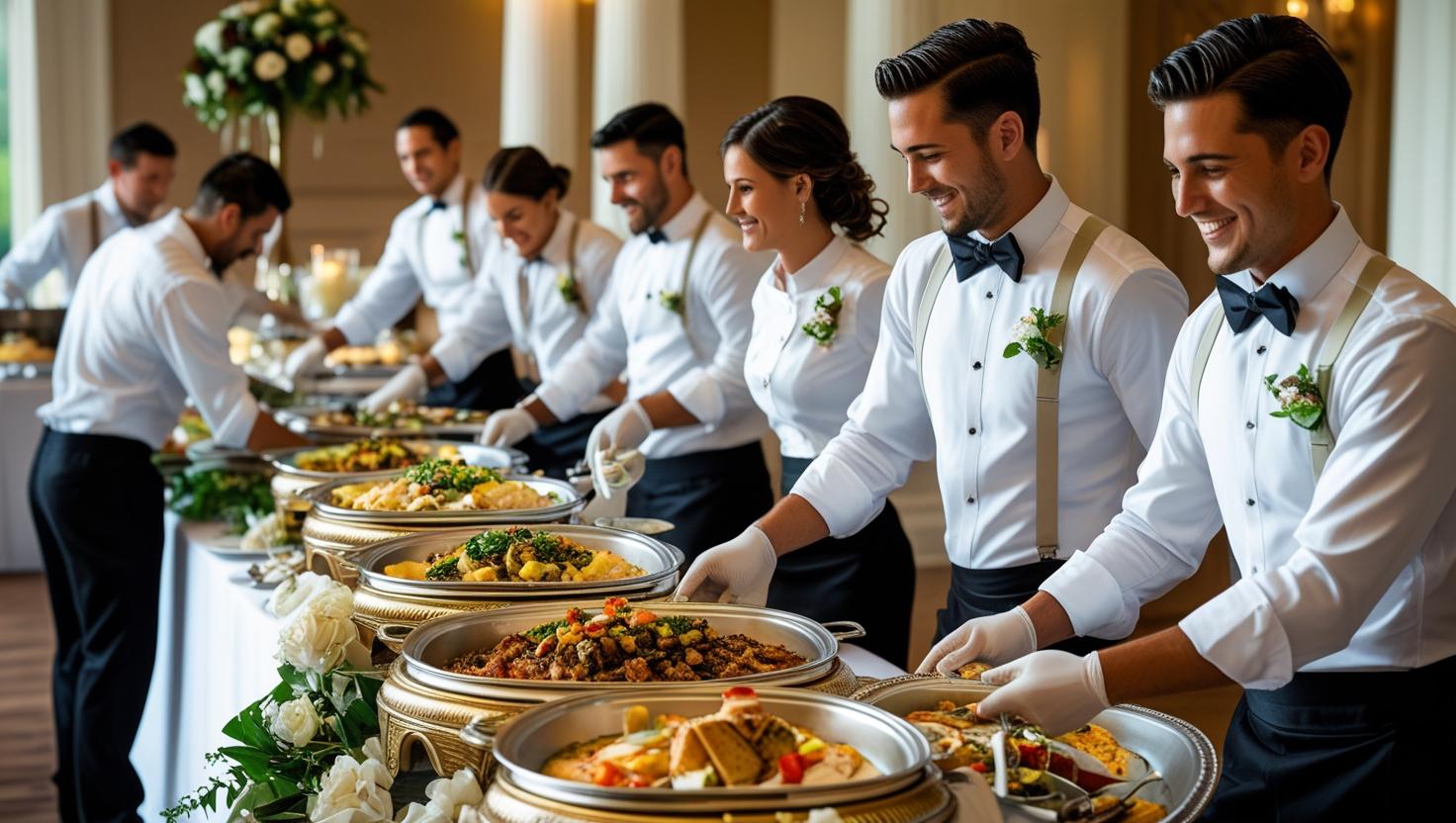 A professional chef meticulously plating a dish for a wedding service in Leeds.