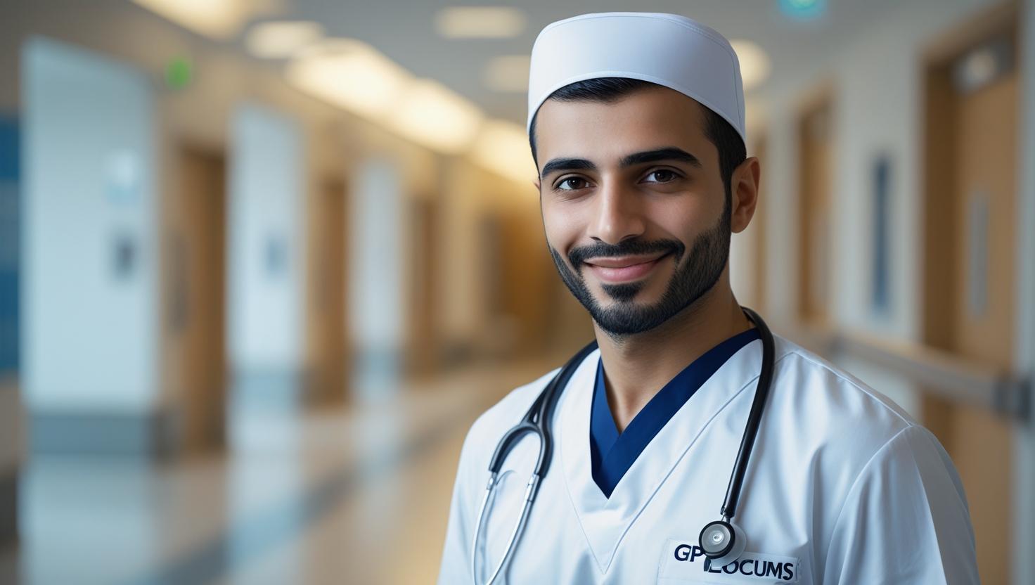 A confident female Clinical Nurse Specialist in Edinburgh reviewing patient notes on a tablet.