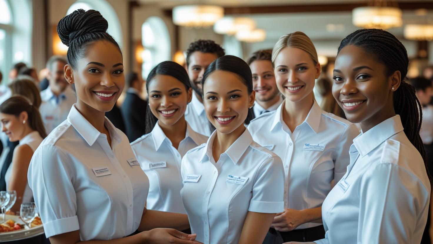 A registration desk at a busy conference, managed by efficient and welcoming event staff.