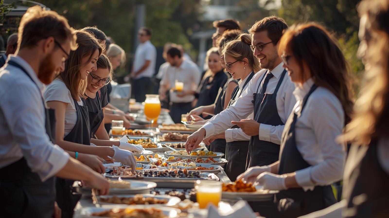 A smiling waitress serving a customer