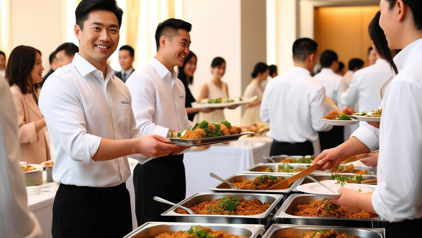 A team of catering assistants preparing food